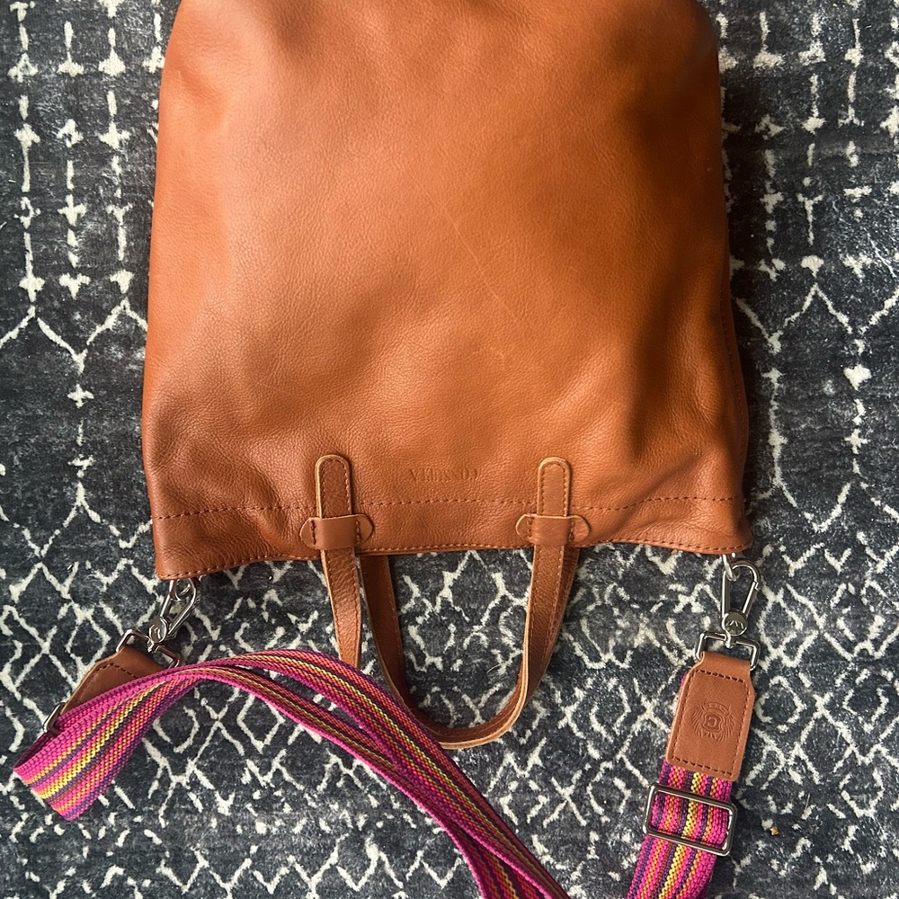 Consuela Brown Leather Tote with Colorful Embroidered Pouch - Picture 5 of 8